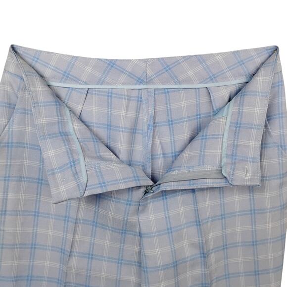 Suit Set Jacket and Pants Size Medium Light Blue Plaid One Button Closure Lined - Picture 11 of 12